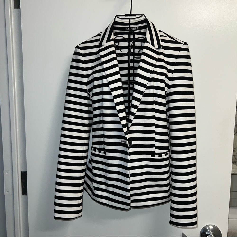 Express One Button Blazer Black & White Striped